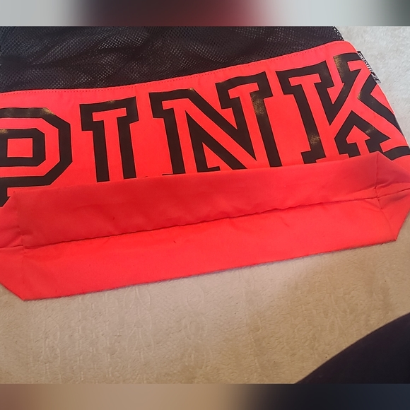 Victoria's Secret PINK Mesh Tote Beach Gym Bag Hot Pink / Orange - Picture 6 of 7